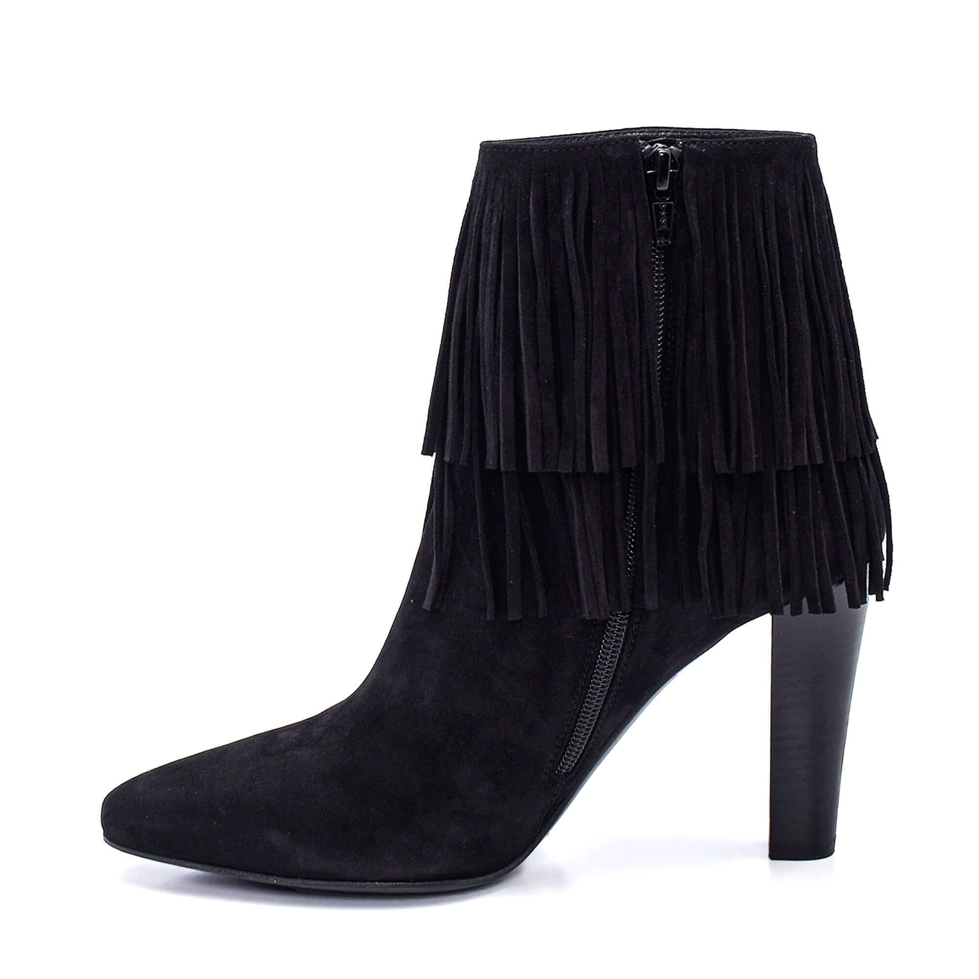 Yves Saint Laurent - Black Suede Fringed High Heel Lily Ankle Boots